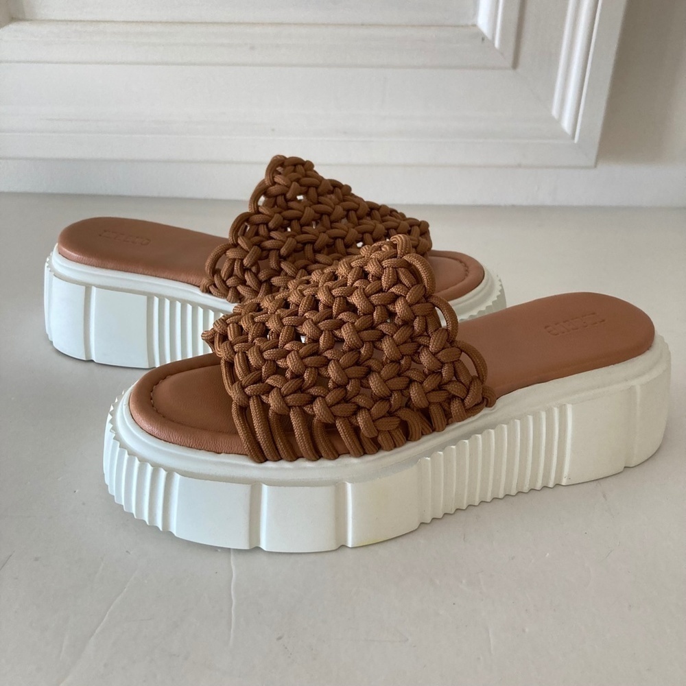 NWOT Maeve Anthropologie Crochet Rope Brown Platform Sandals Sz 36